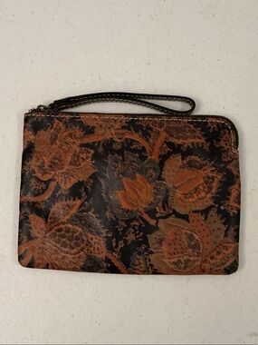 Patricia Nash Brown and Black Floral Leather Wristlet Clutch